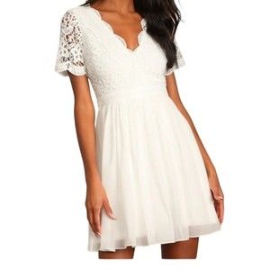 LULUS ANGELS IN DISGUISE WHITE LACE SKATER DRESS WOMANS SIZE SMALL